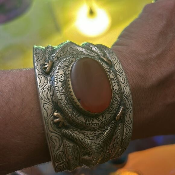 Turkemann Carnelian Tribal Cuff Bracelet - Picture 2 of 4